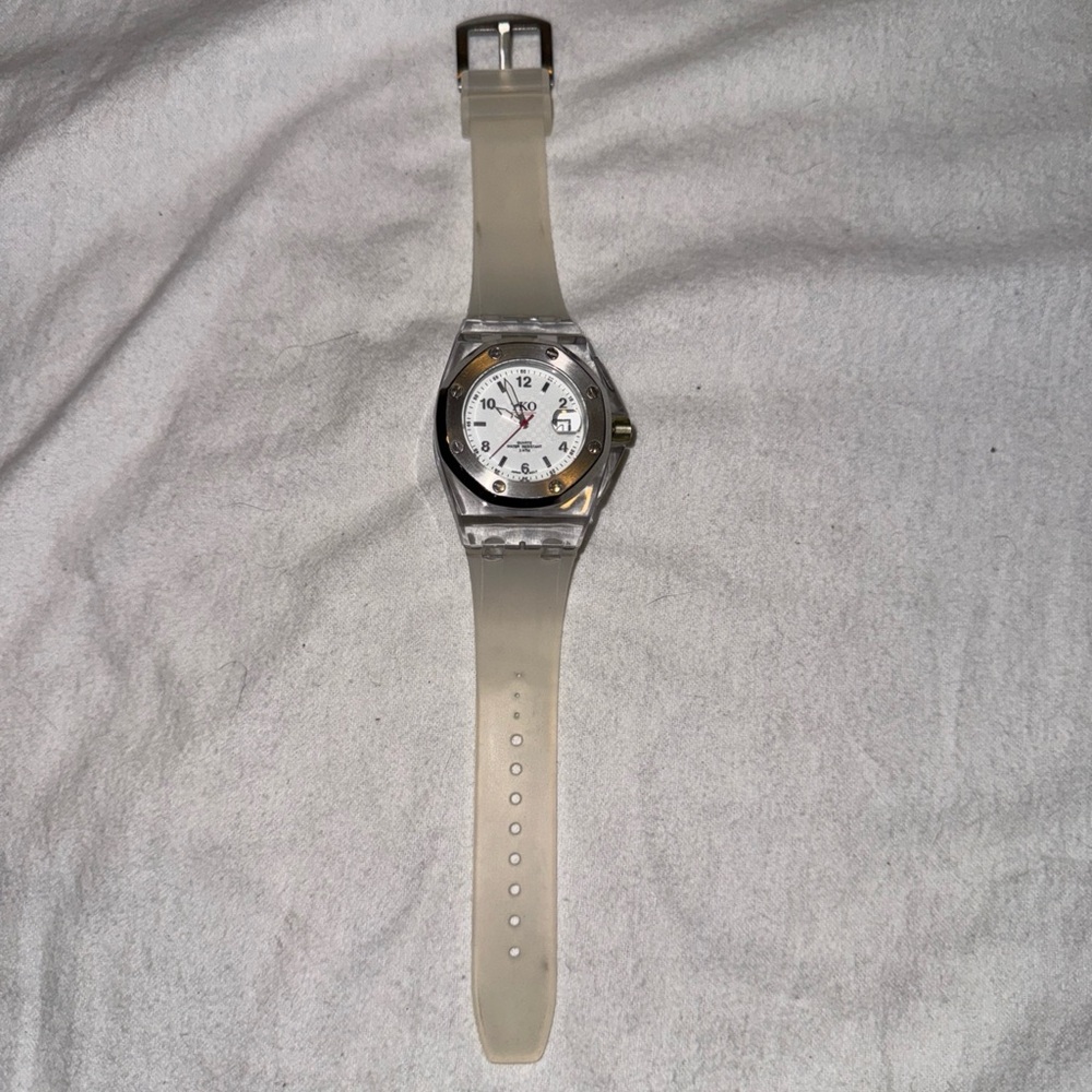 Gently Used Clear TKO Orlogi Unisex Watch - Clear Case With White Silicon Strap